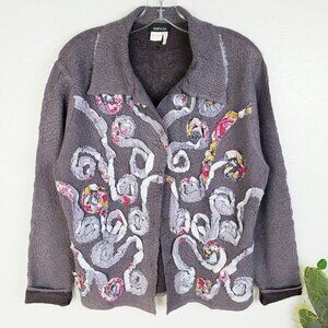 Vintage FANTAZIA Jacket Crinkle Blouse Top Art-to-Wear Applique size L Artsy